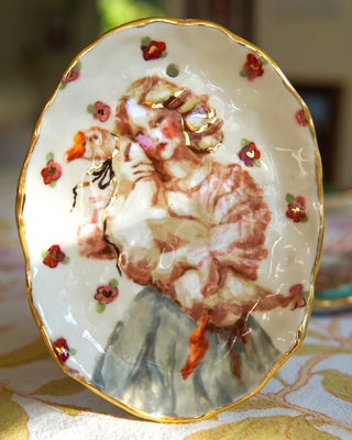 “Girl with Her Goose” Porcelain Wall Hanging