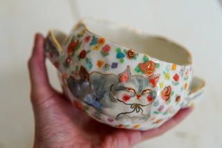 "Two Kitties" Bowl with Handles