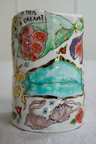 Grey Kitty & Blue Couch Vase 1 5.3"