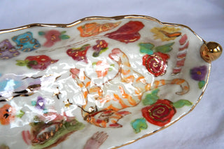 "Striped Kitty & Lamb" 10 in Candy Dish