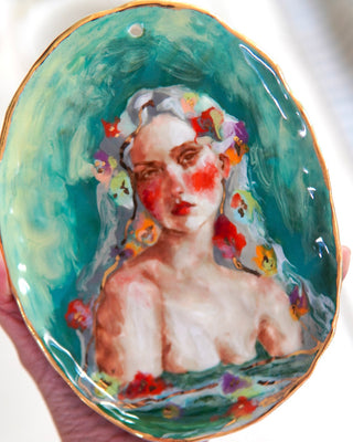 “Siren with Silver Hair” Large Porcelain Wall Painting