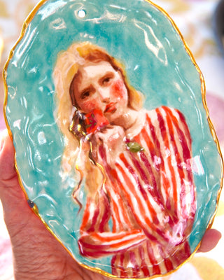 “Girl in Red Stripes” Porcelain Wall Hanging